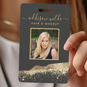 Stunning Black And Gold Glitter Salon ID ID Badge