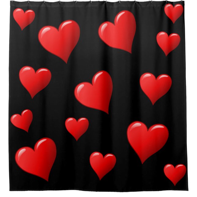 Stunning Black and Red Hearts Shower Curtain (Front)