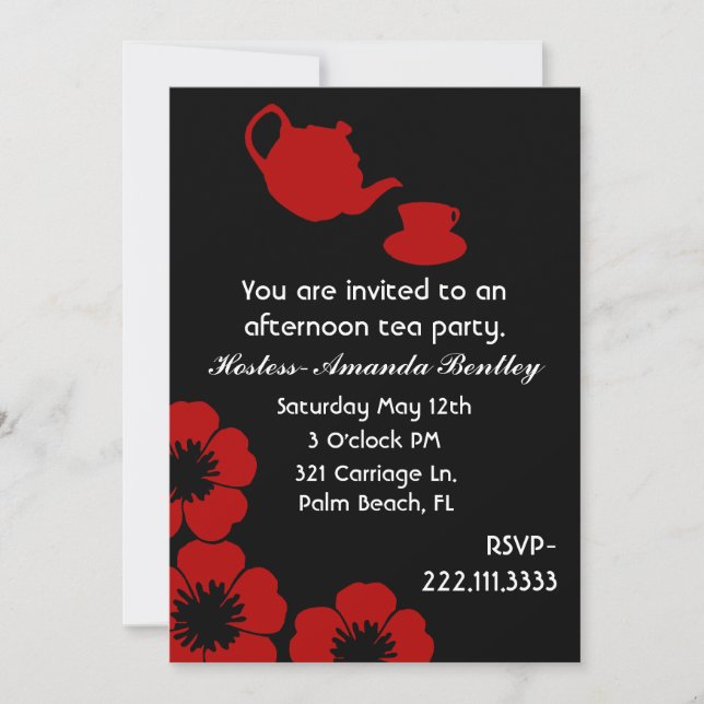 Stunning Black and Red Tea Party Invitation (Front)
