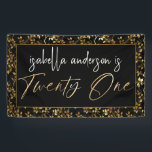 Stunning Black & Gold 21st Surprise Birthday Party Banner<br><div class="desc">Make your loved one's 21st birthday unforgettable with our effortlessly customisable banner from Eugene Designs. Featuring a chic faux gold foil 'Twenty One' in a contemporary handwritten script, these banner are the perfect blend of modern elegance and minimalist style. The celebrant's name is highlighted in a modern upright script, adding...</div>