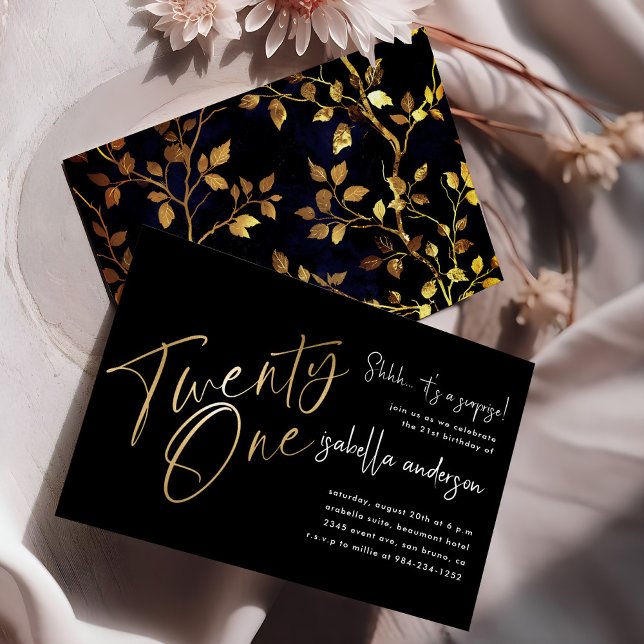 Stunning Black & Gold 21st Surprise Birthday Party Invitation (Creator Uploaded)