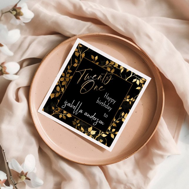 Stunning Black & Gold 21st Surprise Birthday Party Napkin (Creator Uploaded)