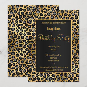 STUNNING BLACK & GOLD 2 LEOPARD BIRTHDAY INVITATION