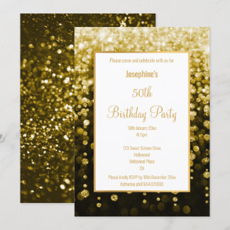 STUNNING BLACK & GOLD GLITTER WATERFALL BIRTHDAY INVITATION