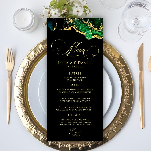 Stunning Black Green Bronze Gold Wedding  Menu (Stunning Black Green Bronze Gold Wedding Menu)