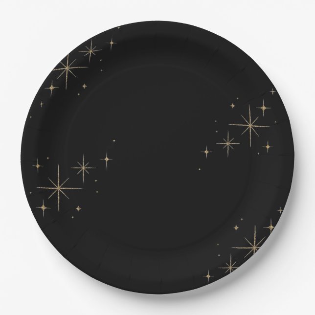 Stunning Black Shimmering Wedding New Year's Eve  Paper Plate (Front)