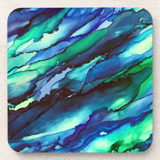Stunning Blue Alcohol Ink Painting Coaster (Front)