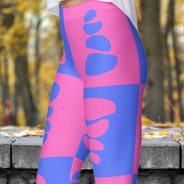 Stunning Blue and Pink Pebbles Pattern Leggings (Pebbles Blue and Carnation Pink )