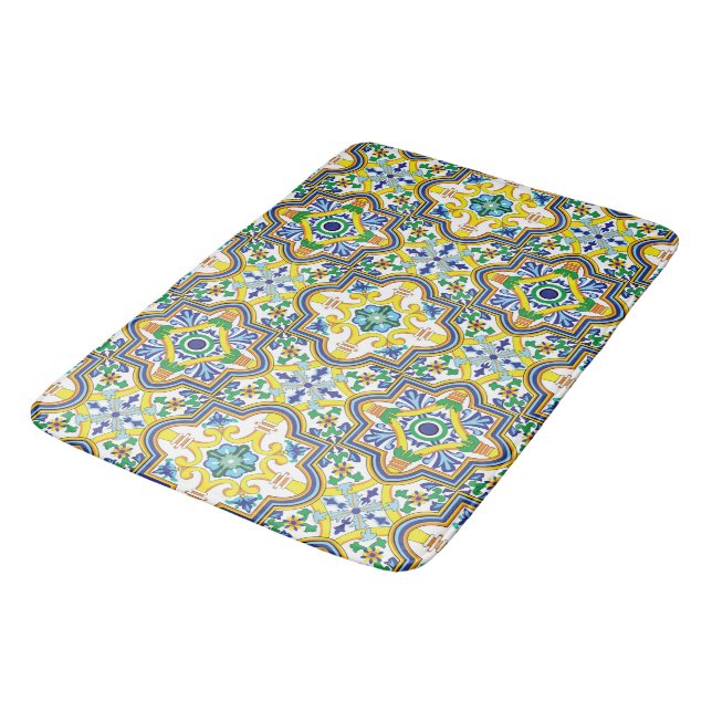 💛💙Stunning blue and yellow Azulejos Bath Mat (Angled)