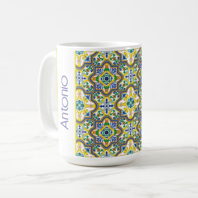 💛💙💚Stunning blue and yellow Azulejos Coffee Mug (Front Left)
