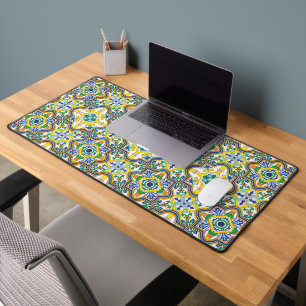 💛💙💚Stunning blue and yellow Azulejos Desk Mat