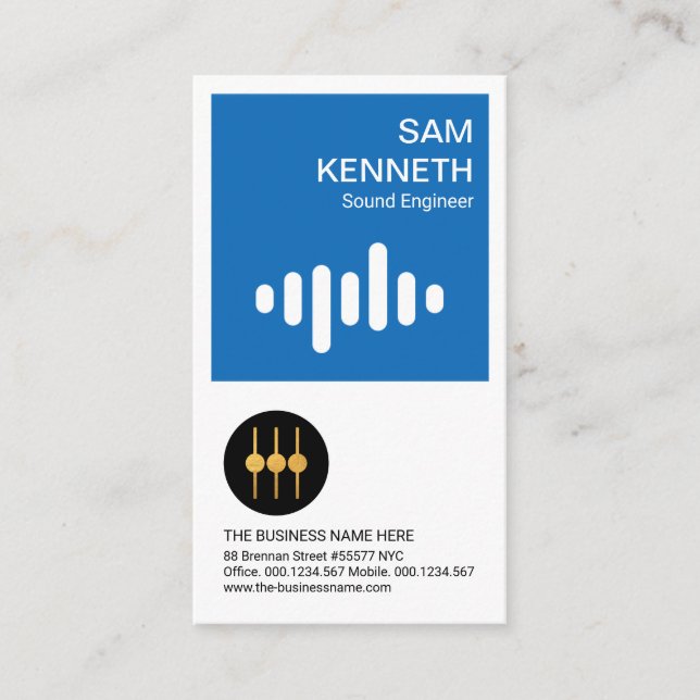 Stunning Blue Box Sound Wave Audio Engineer Business Card (Front)