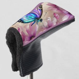 Stunning Blue Butterfly and Pink Flowers Golf Head Cover
