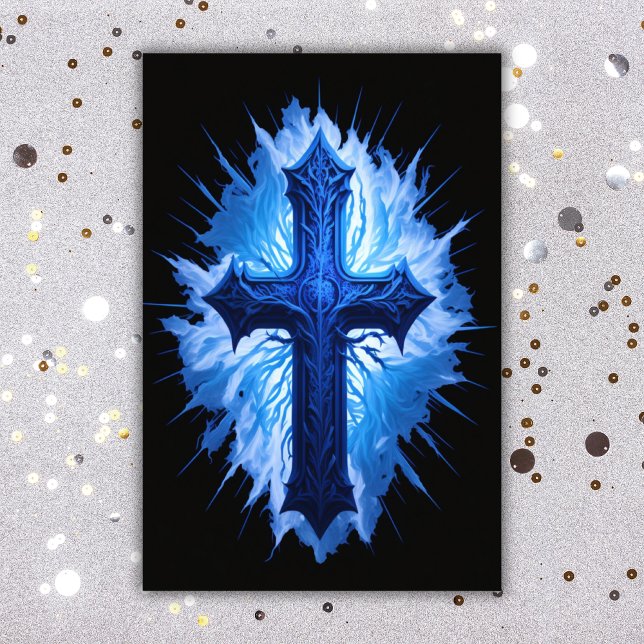 Stunning Blue Christian Cross on black | Photo Print (Creator Uploaded)