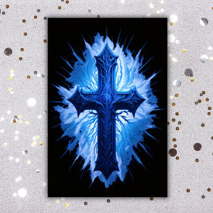 Stunning Blue Christian Cross on black   Poster
