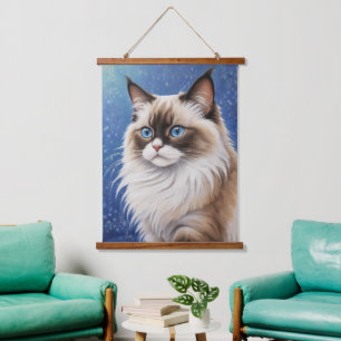 Stunning Blue Eyed Ragdoll Cat Painting Elegant  Hanging Tapestry