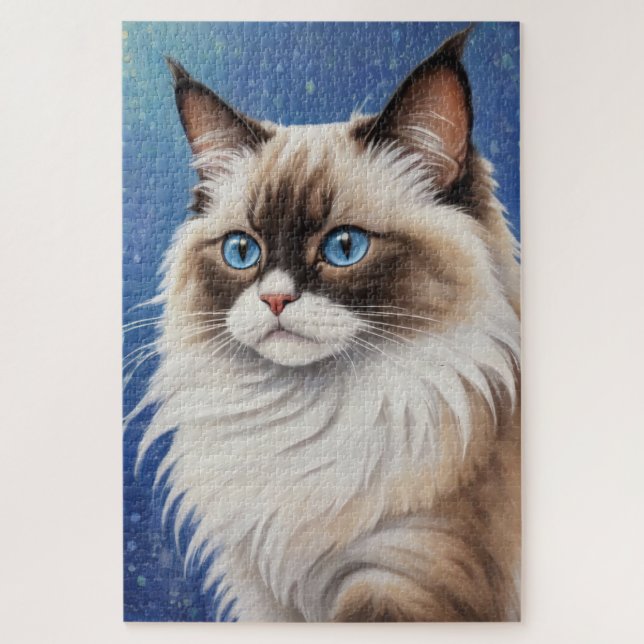 Stunning Blue Eyed Ragdoll Cat Painting Elegant  Jigsaw Puzzle (Vertical)