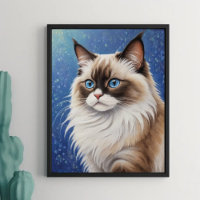 Stunning Blue Eyed Ragdoll Cat Painting Elegant 