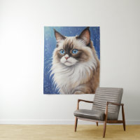 Stunning Blue Eyed Ragdoll Cat Painting Elegant