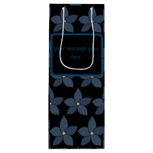 Stunning blue flowers on black wine gift bag