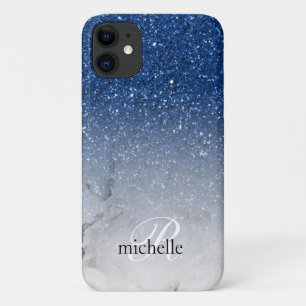 Stunning Blue Glitter Ombre Marble Monogram Case-Mate iPhone Case