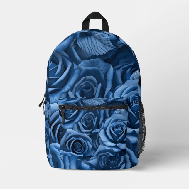 Stunning blue roses printed backpack (Front)