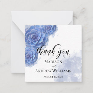 Stunning Blue Watercolor Succulents Thank You Card