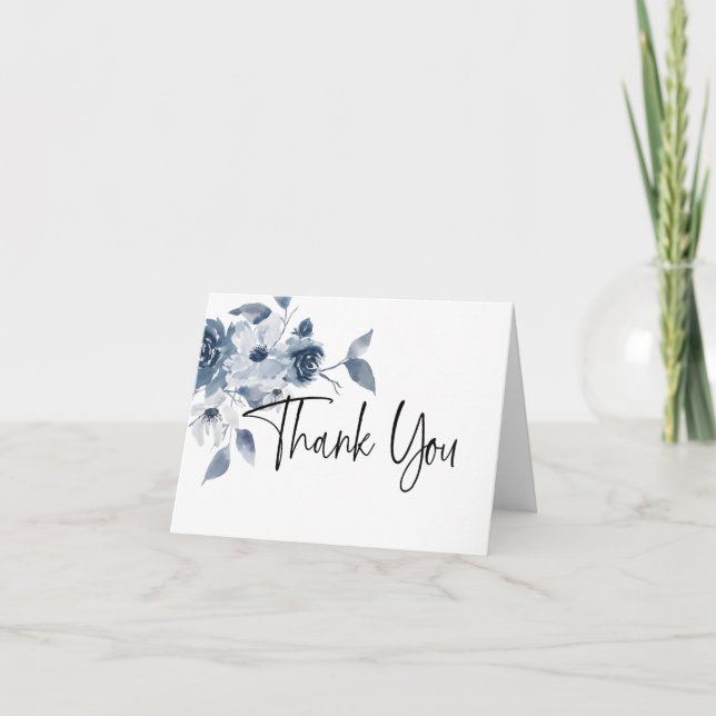 Stunning Blue Watercolor Thank You Card (Front)