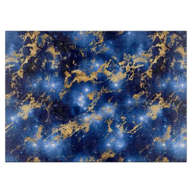 Stunning Blue, White & Gold Marble Galaxy Cutting Board (Front)