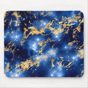 Stunning Blue, White & Gold Marble Galaxy Mouse Pad