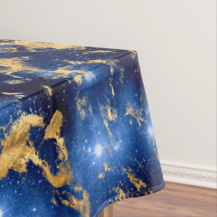 Stunning Blue, White & Gold Marble Galaxy Tablecloth