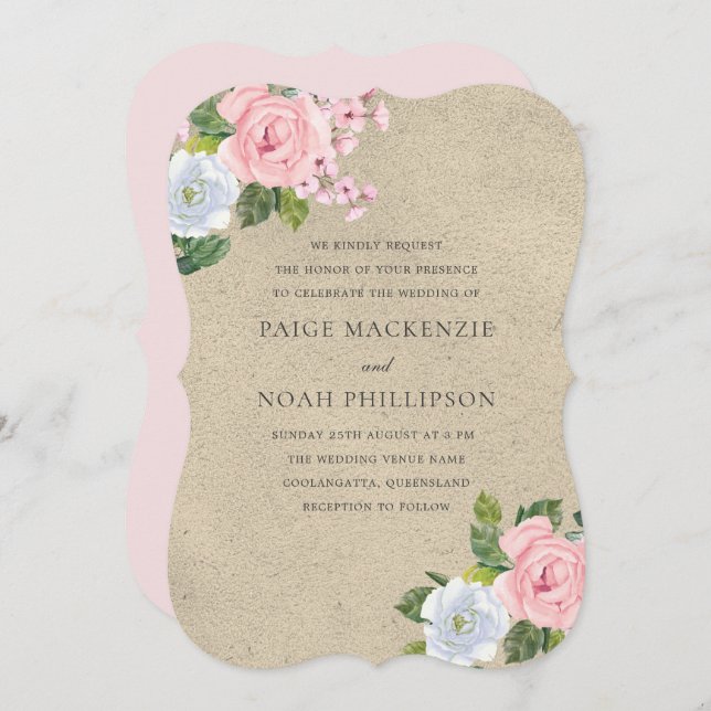 Stunning Blush Pink Floral Elegant Wedding Invite (Front/Back)