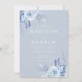 Stunning Boho Dusty Blue Wedding Invitation (Front)