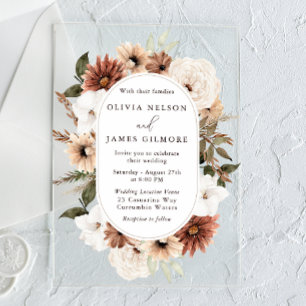 Stunning Boho Floral Frame Modern Wedding Acrylic Invitations