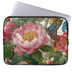 Stunning Bold Floral Design Butterfly and Peonies Laptop Sleeve