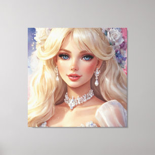 Stunning Bride Watercolor Stretched Canvas Print