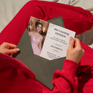 Stunning Brown Beige Leaf Minimalist Quinceanera Enclosure Card