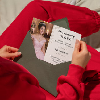 Stunning Brown Beige Leaf Minimalist Quinceanera Enclosure Card