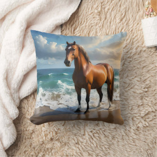 Stunning Brown Horse On The Beach, Cushion