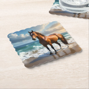Stunning Brown Horse On The Beach, Paper Coaster