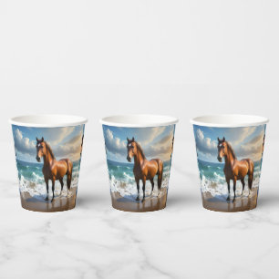 Stunning Brown Horse On The Beach, Paper Cups