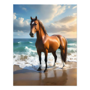 Stunning Brown Horse On The Beach, Photo Print