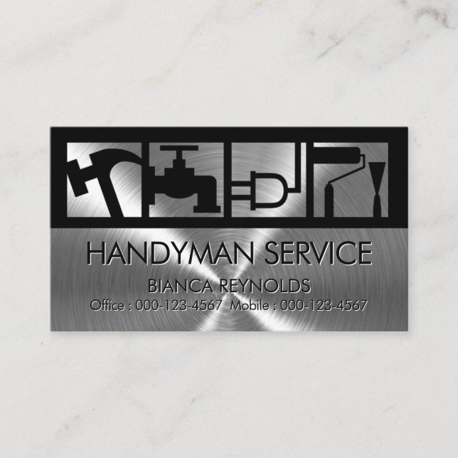 Stunning Builder Tools On Steel Business Card (Front)