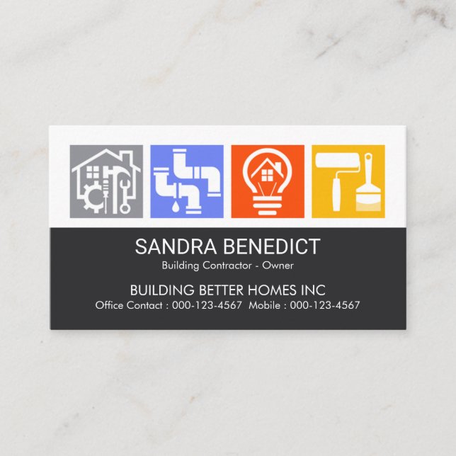 Stunning Builders Service Logos Construction Business Card (Front)