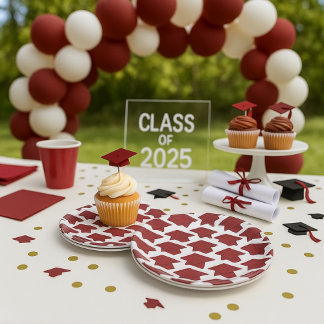 Stunning Burgundy and White Graduation Paper Plate