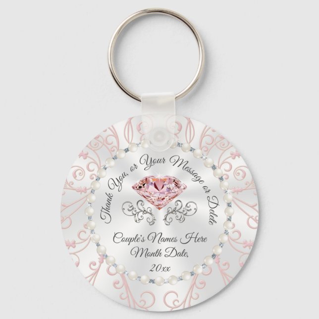 Stunning Cheap Personalised Wedding Favours, Blush Key Ring (Front)