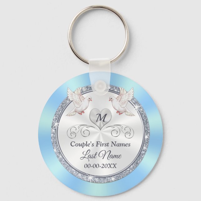 Stunning Cheap Personalised Wedding Party Favours Key Ring (Front)