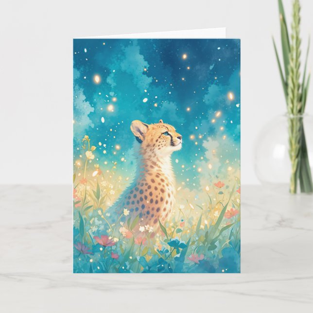 Stunning Cheetah Among Wildflowers Card (Front)
