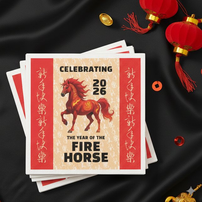 Stunning Chinese Year of the Fire Horse 2026 Napkin (Stunning Year of the Fire Horse 2026 Paper Napkins Cover Photo)