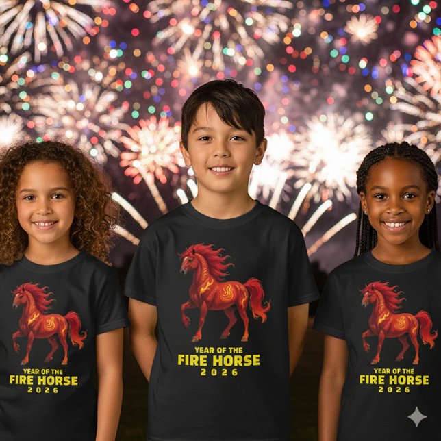 Stunning Chinese Year of the Fire Horse 2026 T-Shirt (Year of the Fire Horse 2026 Kids' T-Shirts Cover Photo)